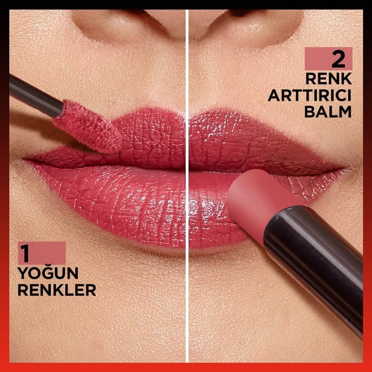 لورآل پاریس اینفایبل ۲ مرحله‌ای رژ لب مایع و بالم ۲۴ ساعته شماره ۸۰۱ توژور توفی